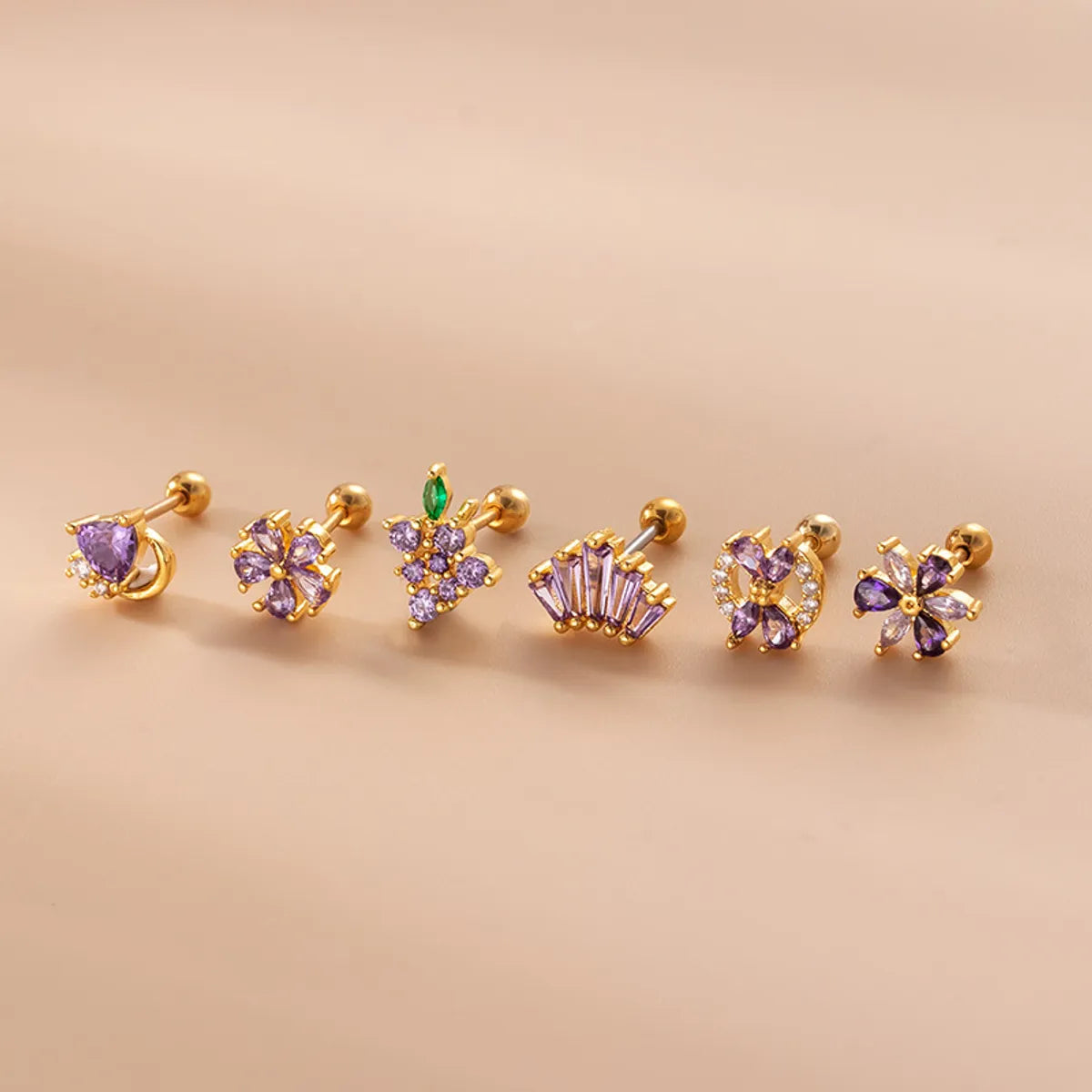 1 Piece Sweet Heart Shape Flower Inlay Stainless Steel Zircon Ear Studs