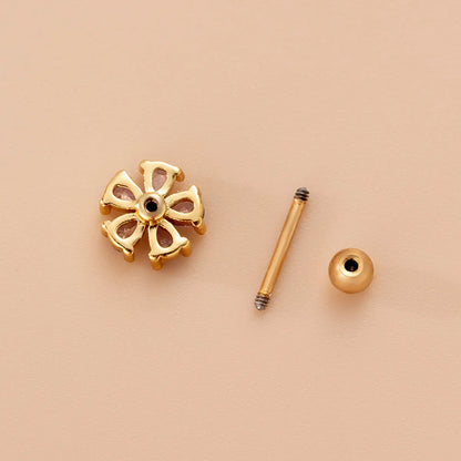 1 Piece Sweet Heart Shape Flower Inlay Stainless Steel Zircon Ear Studs