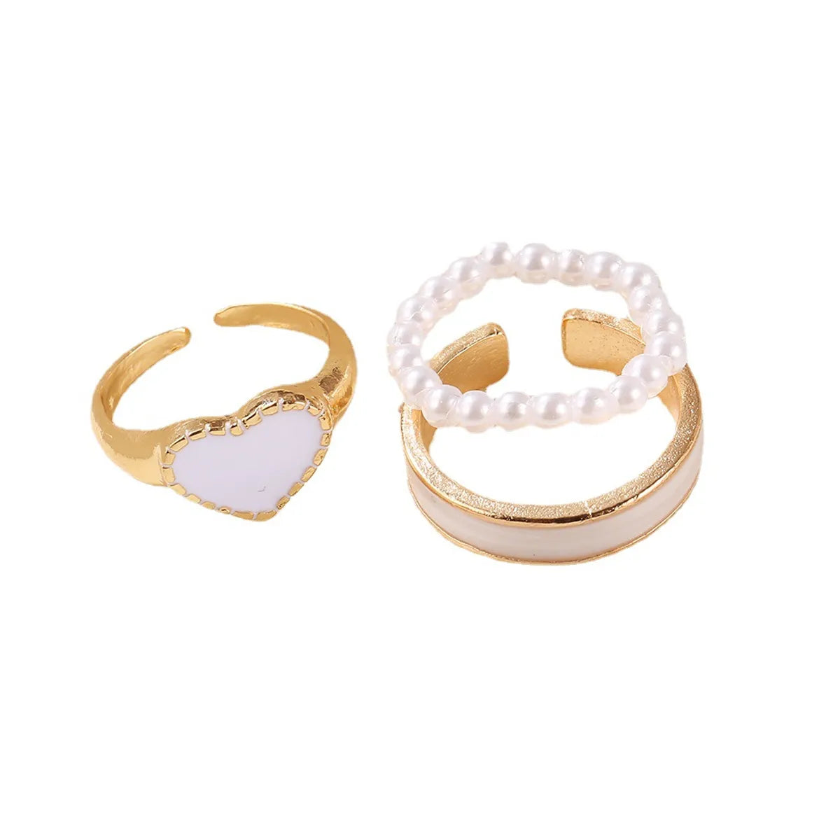 Sweet Heart Shape Imitation Pearl Alloy Open Ring