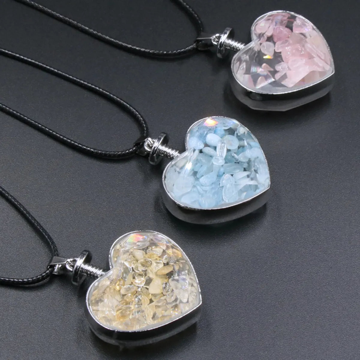 Sweet Heart Shape Natural Crystal Turquoise Obsidian Pendant Necklace 1 Piece