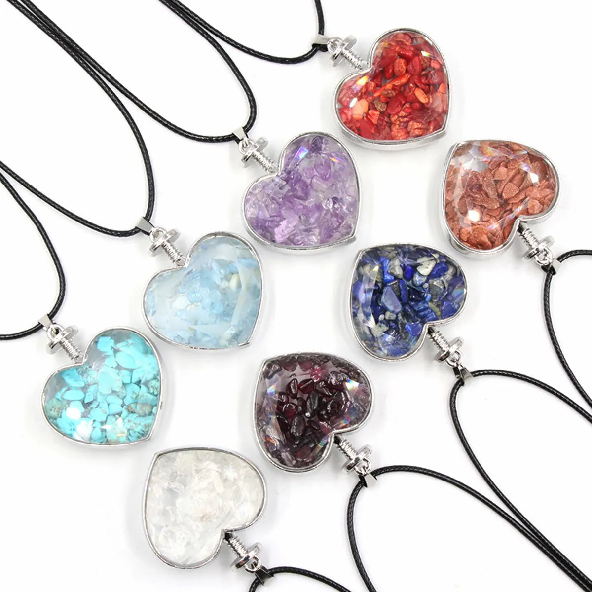 Sweet Heart Shape Natural Crystal Turquoise Obsidian Pendant Necklace 1 Piece