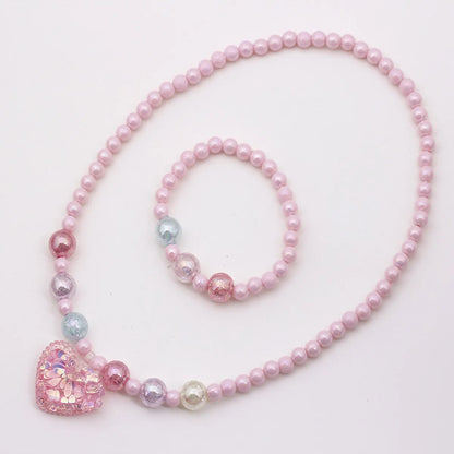 Sweet Heart Shape Plastic Beaded Resin Girl's Pendant Necklace Bracelets