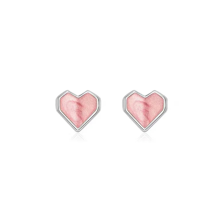 Sweet Heart Shape Silver Drip Glazed Plating Ear Studs 1 Pair