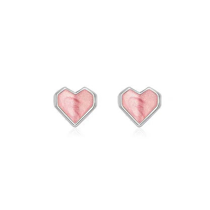 Sweet Heart Shape Silver Drip Glazed Plating Ear Studs 1 Pair