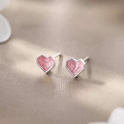 Sweet Heart Shape Silver Drip Glazed Plating Ear Studs 1 Pair