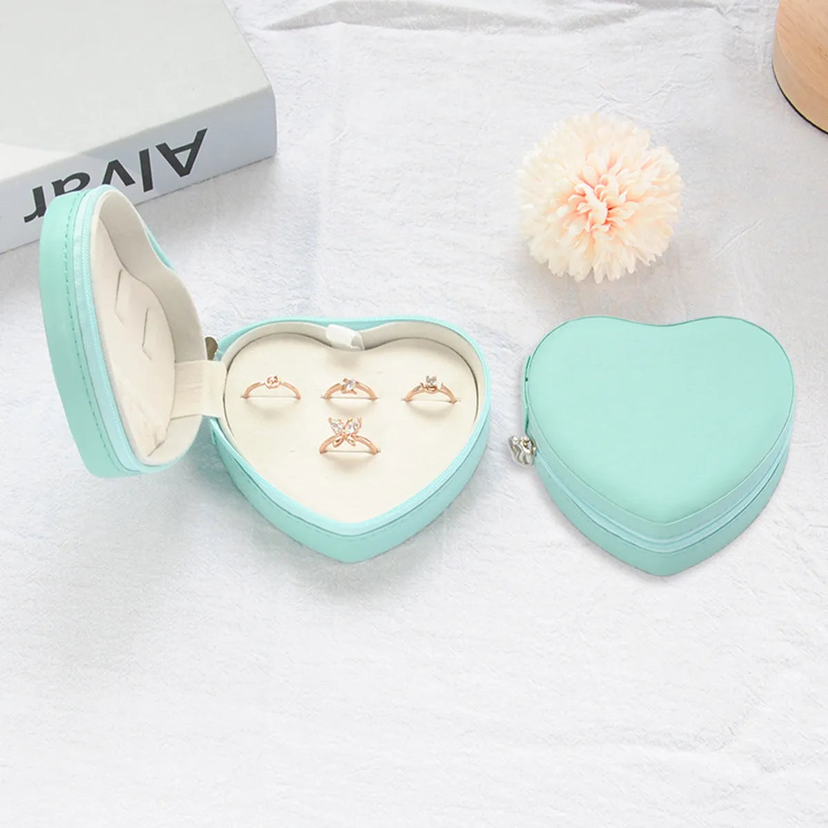 Sweet Heart Shape Solid Color Pu Leather Jewelry Boxes