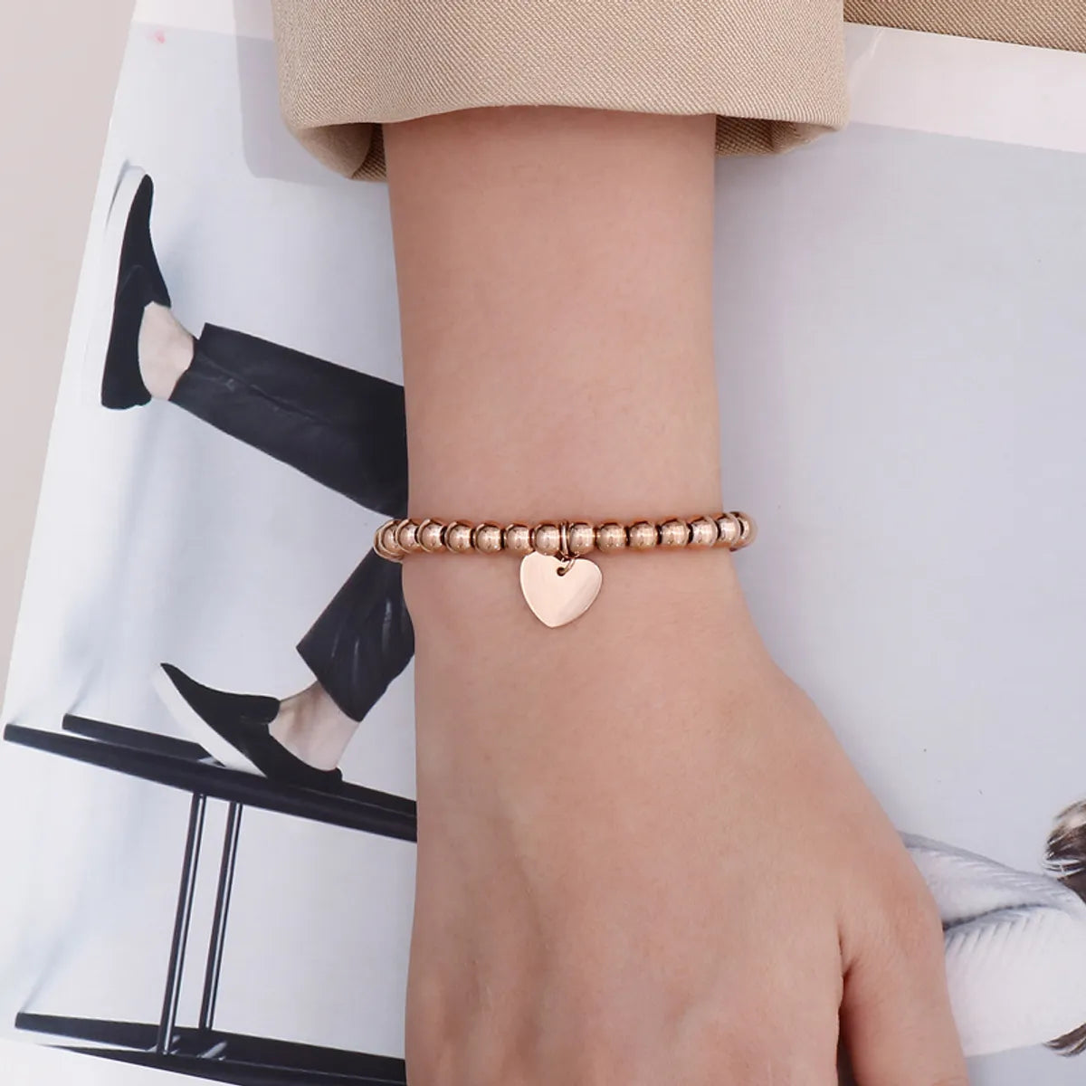 Sweet Heart Shape Stainless Steel 18K Gold Plated Bracelets In Bulk