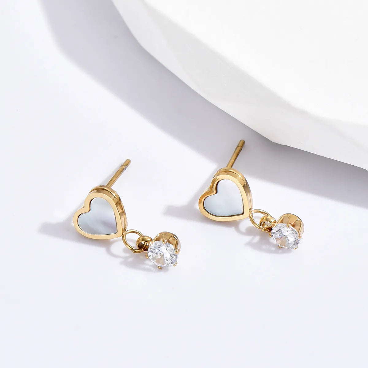 Sweet Heart Shape Stainless Steel Earrings Inlay Zircon Stainless Steel Earrings 1 Pair