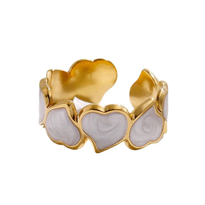 Sweet Heart Shape Stainless Steel Enamel Plating Open Ring 1 Piece