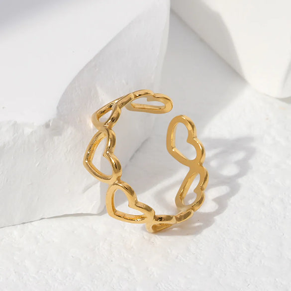 Wholesale Jewelry Sweet Heart Shape 304 Stainless Steel 18K Gold Plated Plating Hollow Out Open Ring