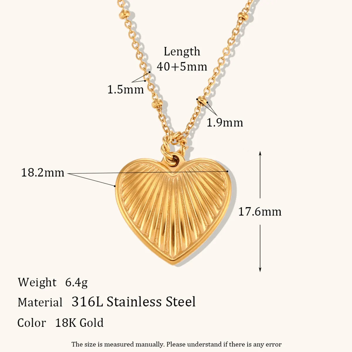 Sweet Heart Shape Stainless Steel Titanium Steel Plating 18k Gold Plated Pendant Necklace