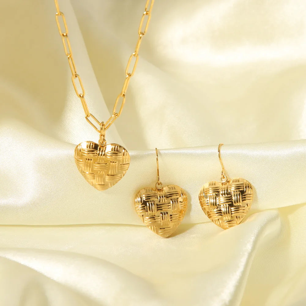 201 Stainless Steel 304 Stainless Steel 18K Gold Plated Sweet Plating Heart Shape Earrings Necklace