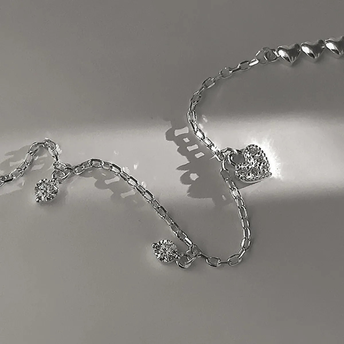 Sweet Heart Shape Sterling Silver Inlay Artificial Diamond Bracelets