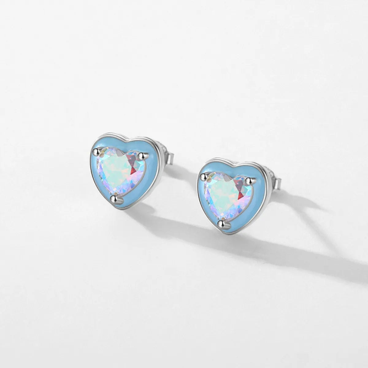 Sweet Heart Shape Sterling Silver Inlay Zircon Ear Studs 1 Pair