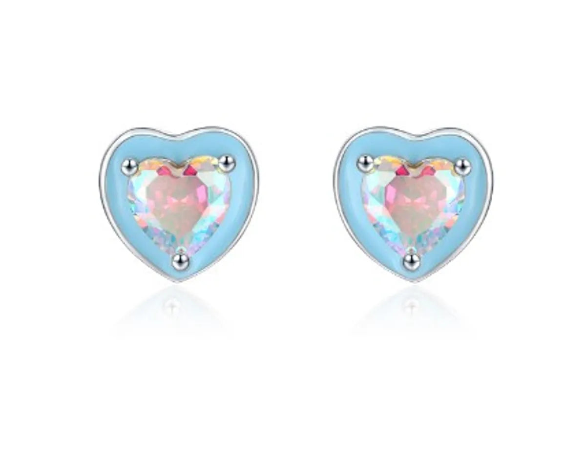 Sweet Heart Shape Sterling Silver Inlay Zircon Ear Studs 1 Pair