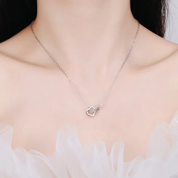 Sweet Heart Shape Sterling Silver Plating Inlay Moissanite Zircon Pendant Necklace