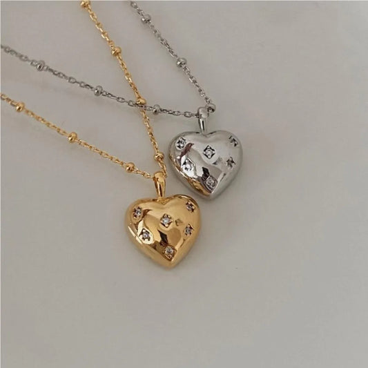 Sweet Heart Shape Sterling Silver Plating Inlay Zircon 18k Gold Plated Pendant Necklace