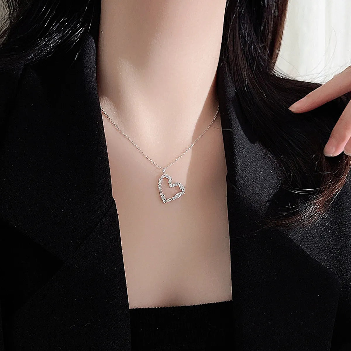 Sweet Heart Shape Sterling Silver Plating Inlay Zircon Pendant Necklace