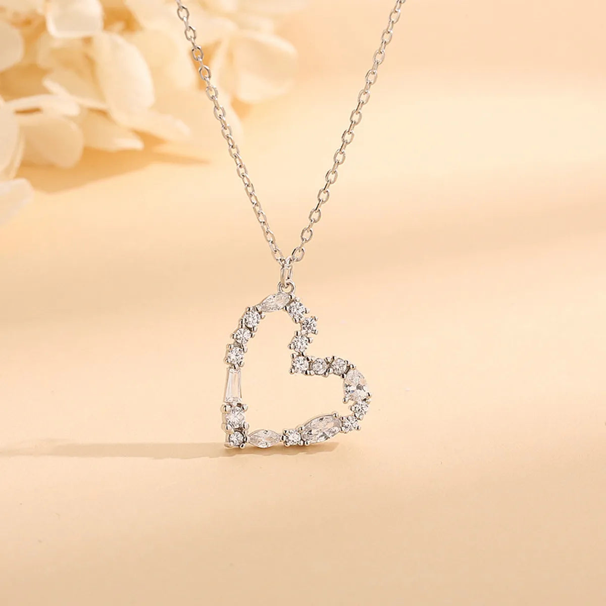 Sweet Heart Shape Sterling Silver Plating Inlay Zircon Pendant Necklace