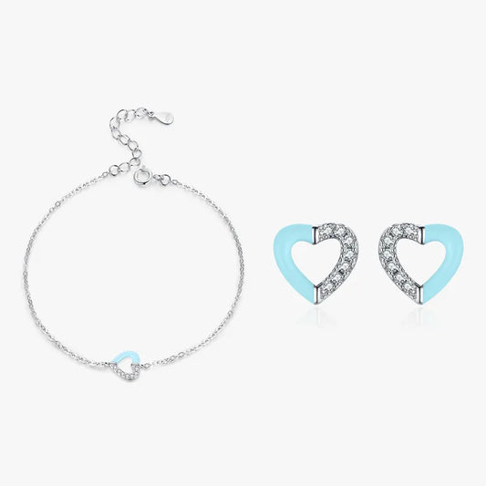 Sweet Heart Shape Sterling Silver Plating Inlay Zircon Rhodium Plated Bracelets Earrings