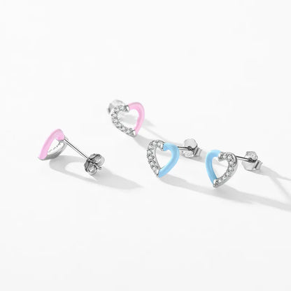 Sweet Heart Shape Sterling Silver Plating Inlay Zircon Rhodium Plated Bracelets Earrings