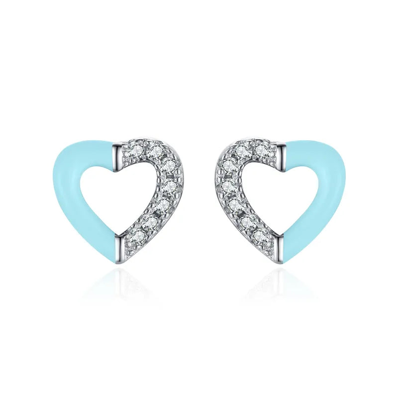 Sweet Heart Shape Sterling Silver Plating Inlay Zircon Rhodium Plated Bracelets Earrings