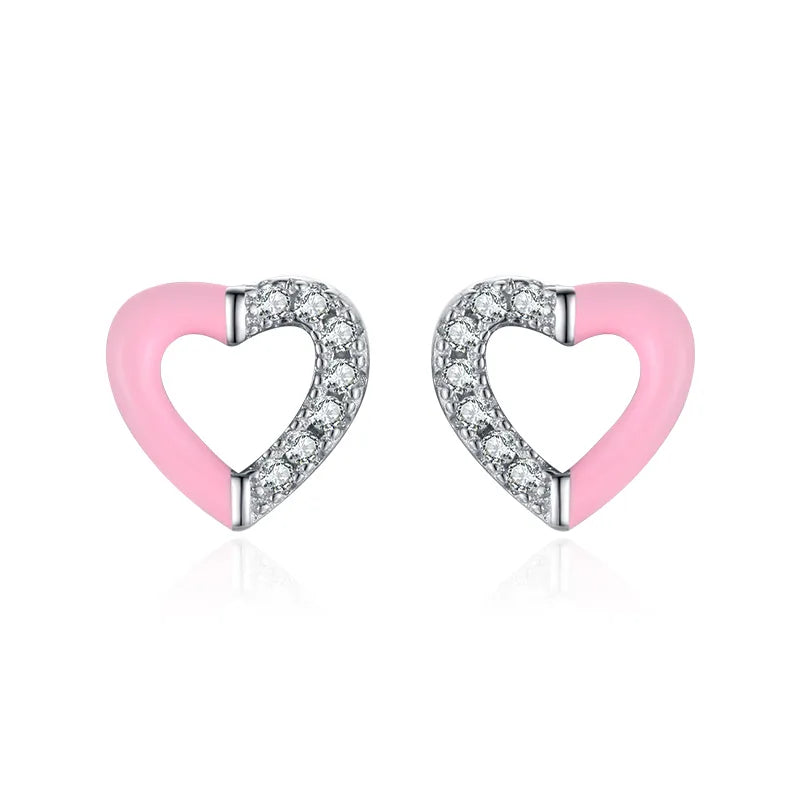 Sweet Heart Shape Sterling Silver Plating Inlay Zircon Rhodium Plated Bracelets Earrings