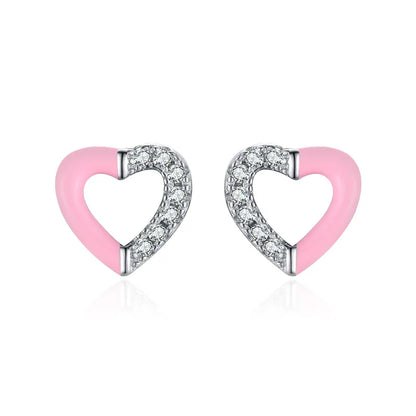 Sweet Heart Shape Sterling Silver Plating Inlay Zircon Rhodium Plated Bracelets Earrings