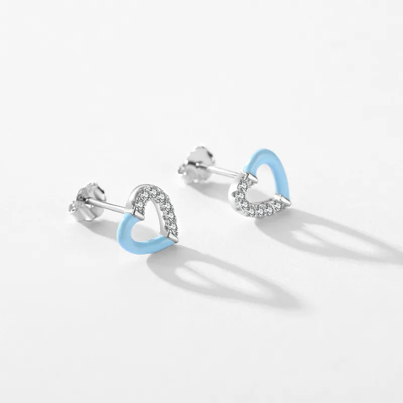 Sweet Heart Shape Sterling Silver Plating Inlay Zircon Rhodium Plated Bracelets Earrings