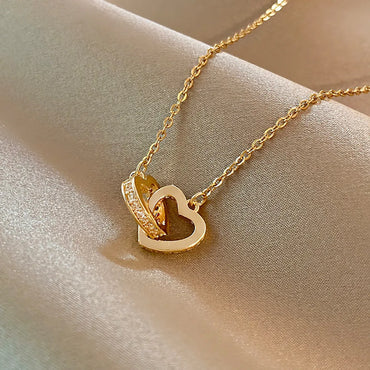 Sweet Heart Shape Titanium Steel Copper Plating Inlay Zircon Pendant Necklace