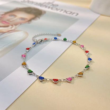 Sweet Heart Shape 304 Stainless Steel Enamel Women'S Anklet