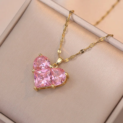 Sweet Heart Shape Titanium Steel Inlay Zircon Pendants Pendant Necklace