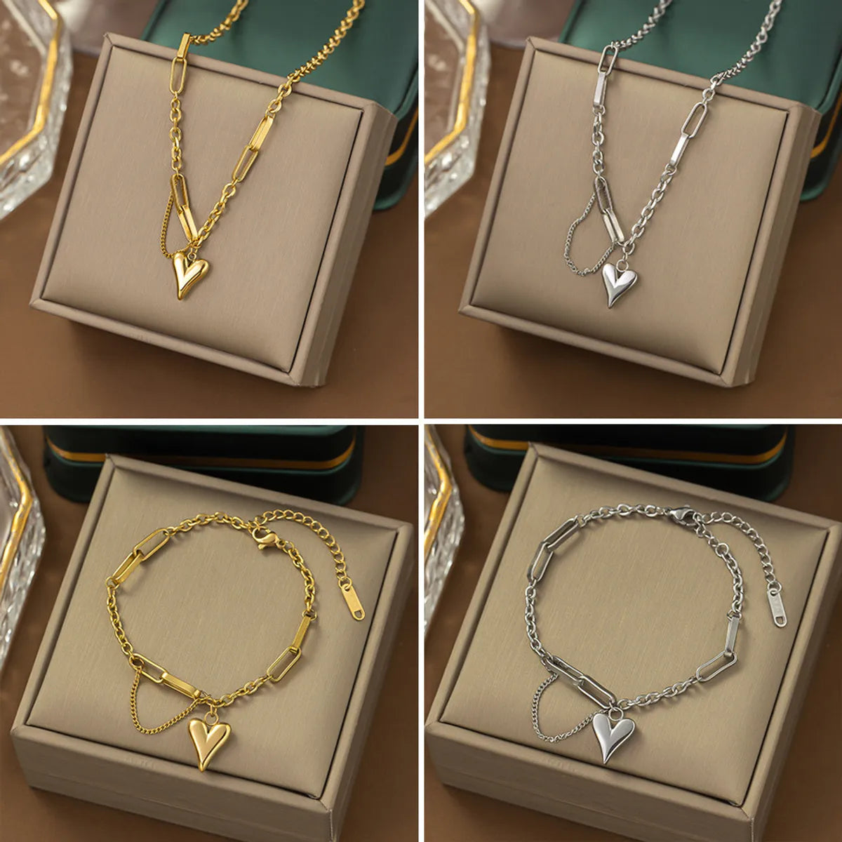 Wholesale Sweet Heart Shape Titanium Steel Plating Bracelets Necklace