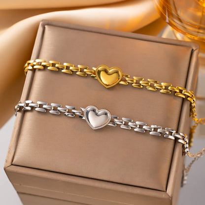 Sweet Heart Shape Titanium Steel Plating Chain Bracelets