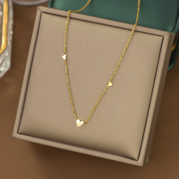 304 Stainless Steel 18K Gold Plated Sweet Plating Heart Shape Bracelets Necklace