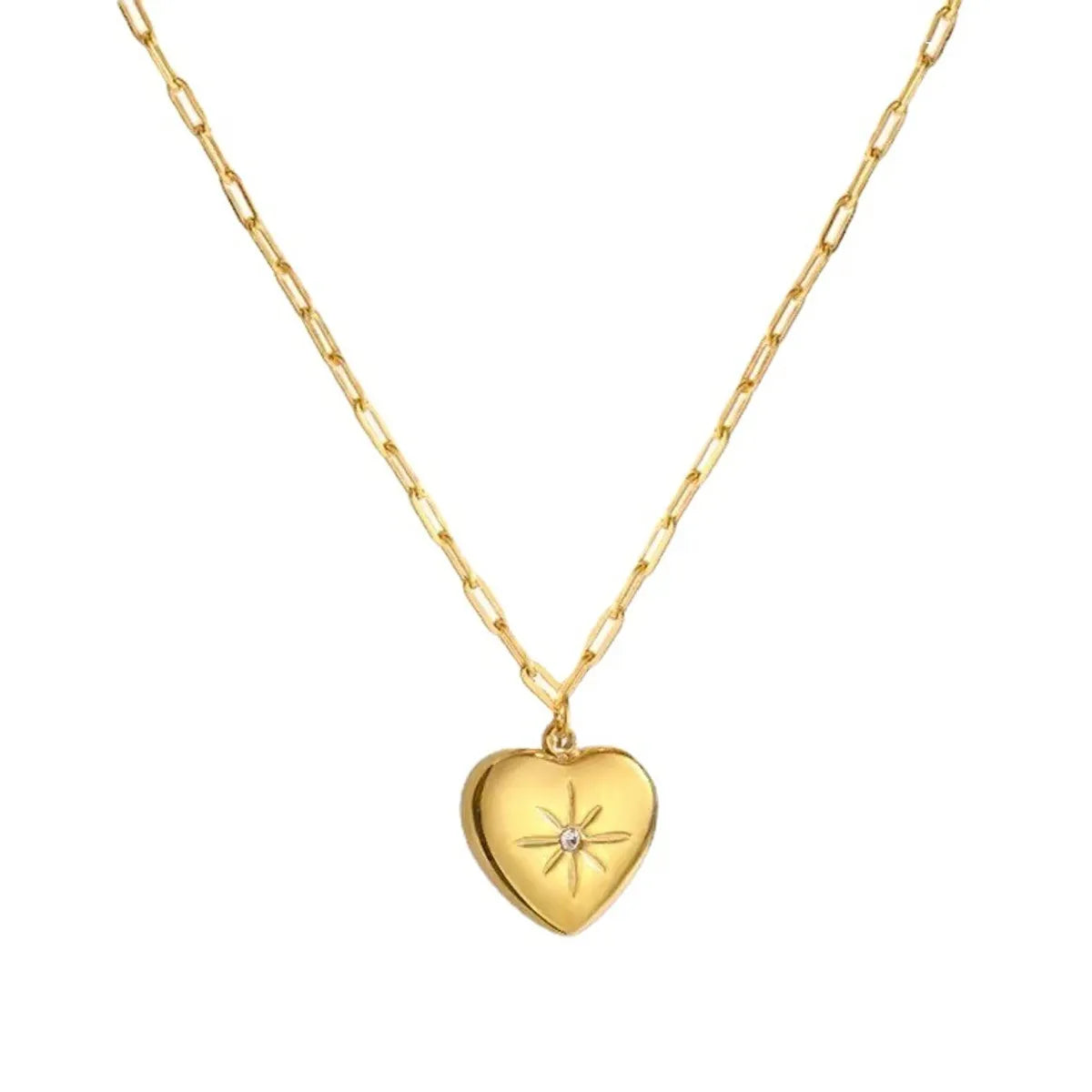 Sweet Heart Shape Titanium Steel Plating Inlay Artificial Gemstones 18k Gold Plated Necklace