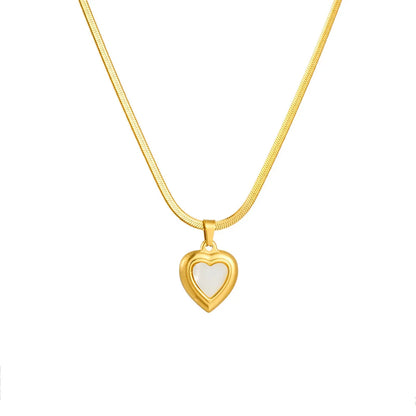 Titanium Steel 18K Gold Plated Sweet Plating Heart Shape Acrylic Pendant Necklace