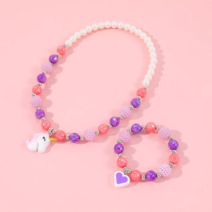 Sweet Heart Shape  Resin Beaded Girl'S Necklace 1 Piece