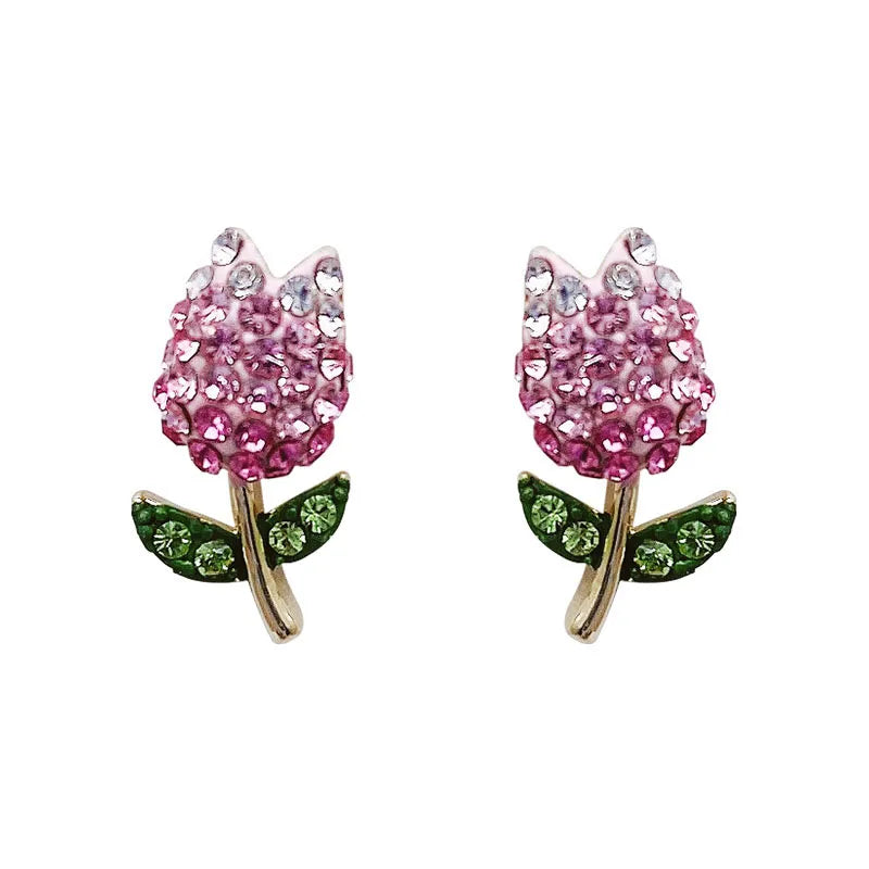 Sweet Korean Style Flower Alloy Inlay Rhinestones Women'S Ear Studs