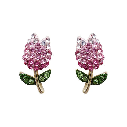 Sweet Korean Style Flower Alloy Inlay Rhinestones Women'S Ear Studs