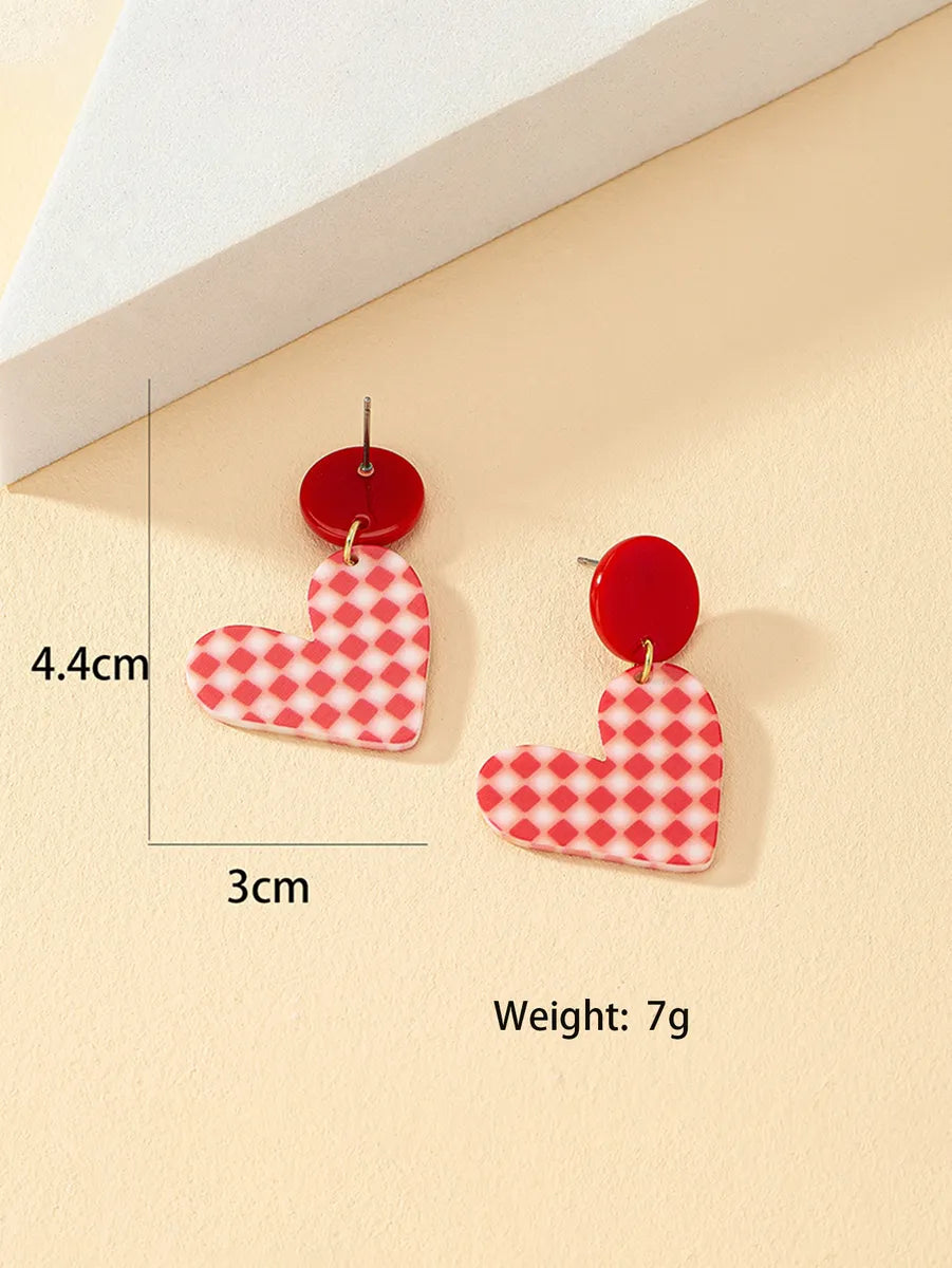 Sweet Korean Style Lattice Heart Shape Arylic Plating Women's Drop Earrings