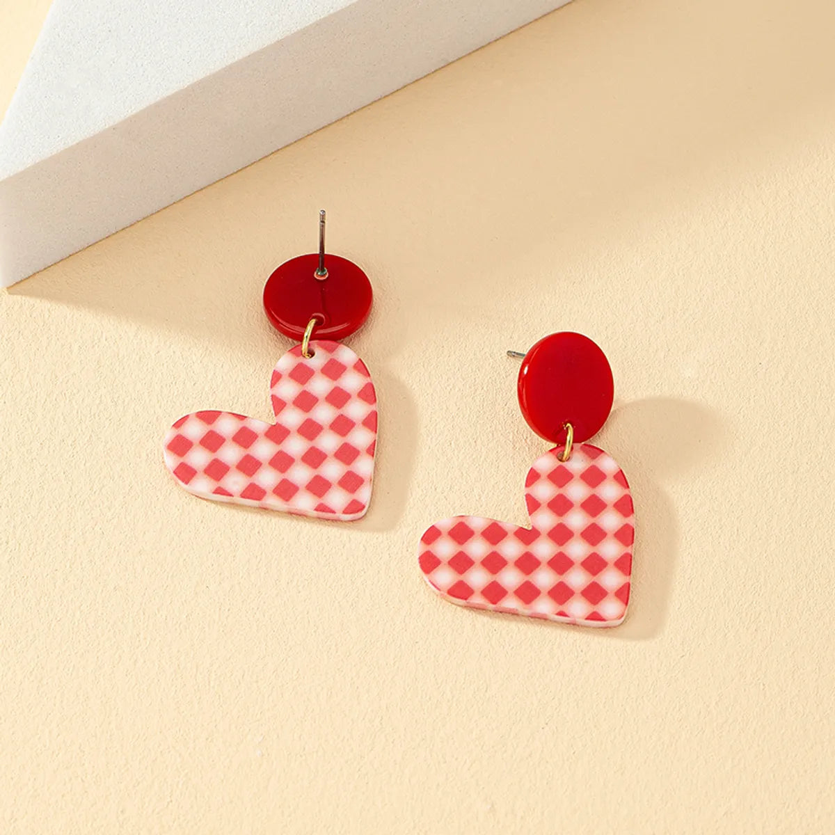 Sweet Korean Style Lattice Heart Shape Arylic Plating Women's Drop Earrings