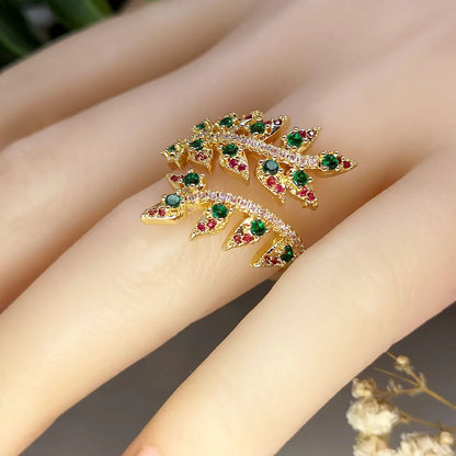 Sweet Leaf Copper Inlay Zircon Open Rings