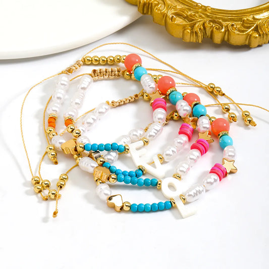 Sweet Letter Heart Shape Imitation Pearl Rope Beaded Women's Bracelets