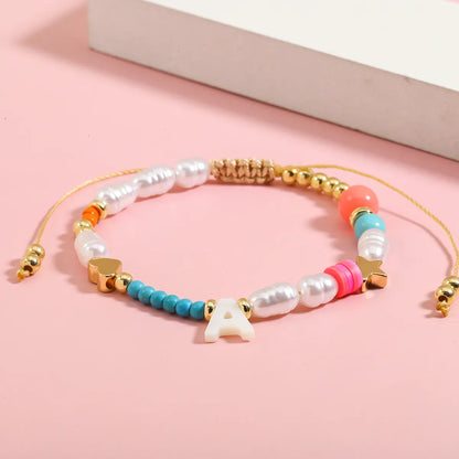 Sweet Letter Heart Shape Imitation Pearl Rope Beaded Women's Bracelets