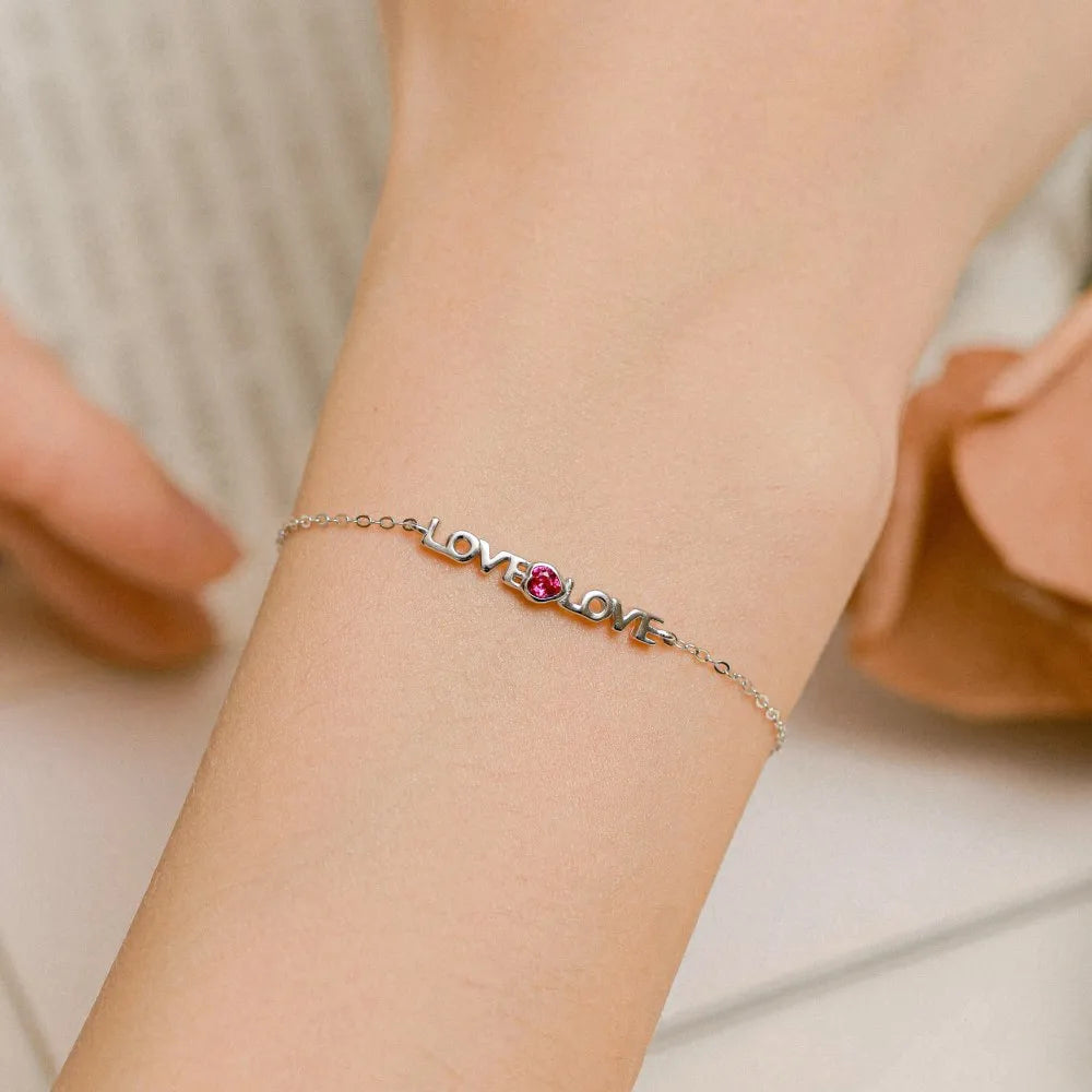 Sweet Letter Heart Shape Sterling Silver Plating Inlay Zircon Bracelets