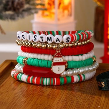 Sweet Letter Snowman Soft Clay Beaded Christmas Women'S Bracelets