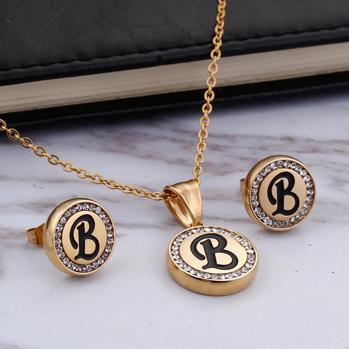 Wholesale Sweet Letter Stainless Steel Plating 18k Gold Plated Earrings Necklace