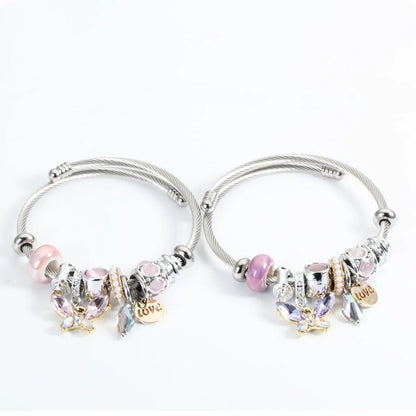 Sweet Love Butterfly Titanium Steel Plating Artificial Crystal Artificial Pearls Bangle