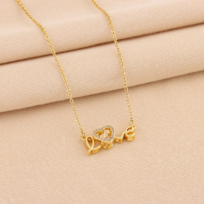 Sweet Love Heart Shape Titanium Steel Plating Hollow Out Inlay Zircon 18k Gold Plated Necklace